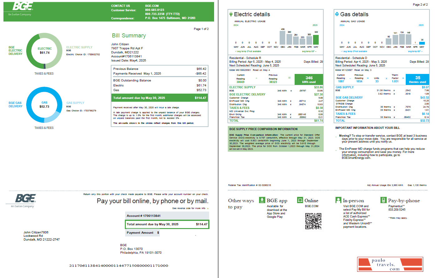 United Kingdom BGE Company utility bill template in Word and PDF formats, 2 pages